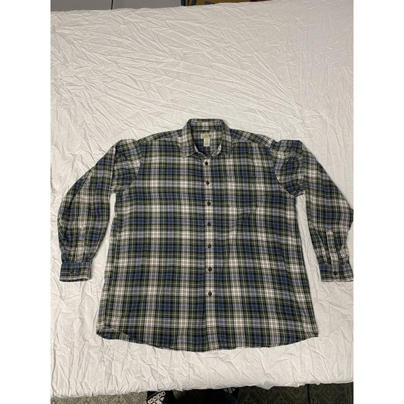 L.L. Bean Other - L.L. Bean Men's XL Tall Plaid Flannel Shirt Green Blue Cotton Button Front